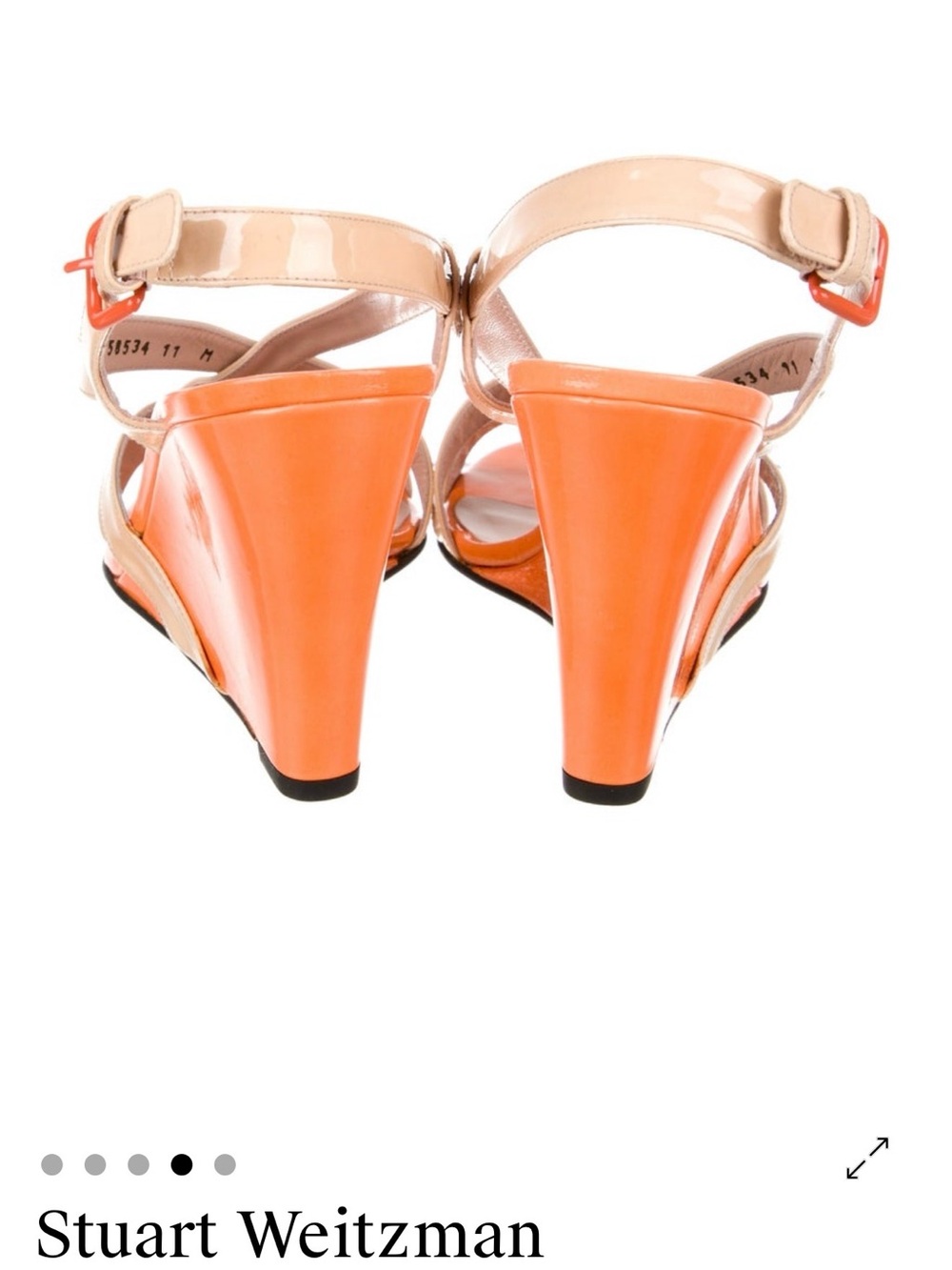 Stuart Weitzman Orange and Nude Patent Wedge Sandals with Ankle Strap